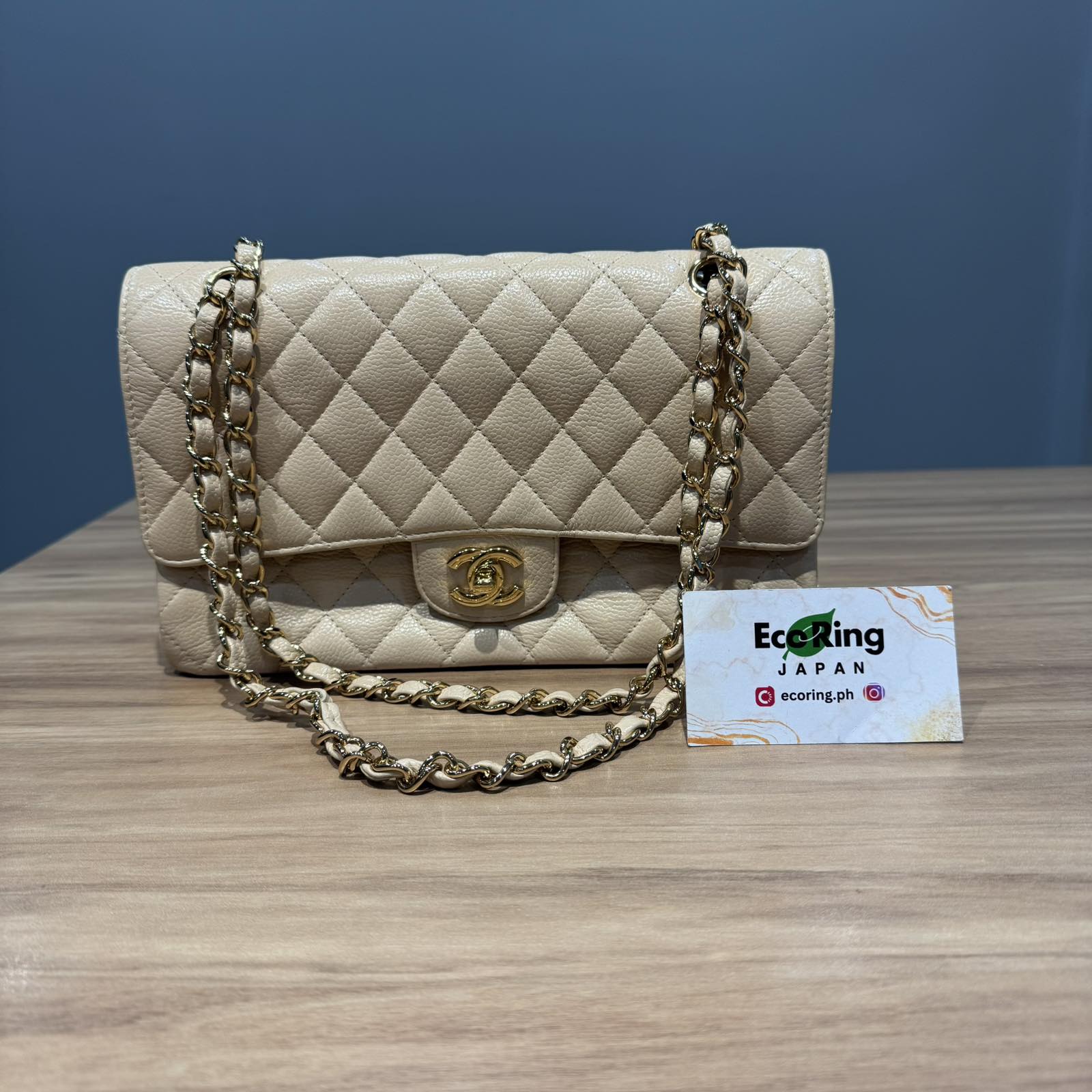 ChanelCAVIAR SKIN BEIGE FLAP 13998234 NO CARD